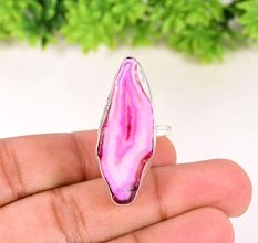 Handmade Silver Plated Ring with Purple Agate Gemstone for Women